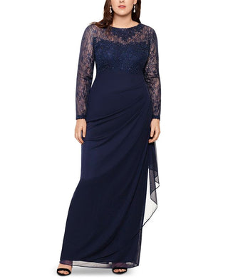 XSCAPE Women's Embroidered & Beaded Long Sleeve Gown Blue Size 22W