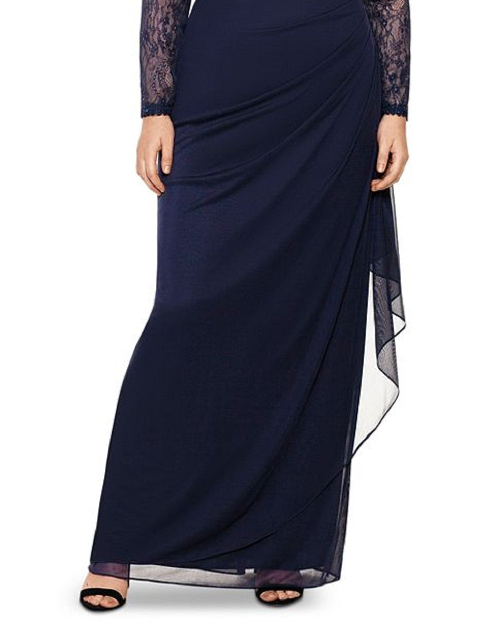 XSCAPE Women's Embroidered & Beaded Long Sleeve Gown Blue Size 22W