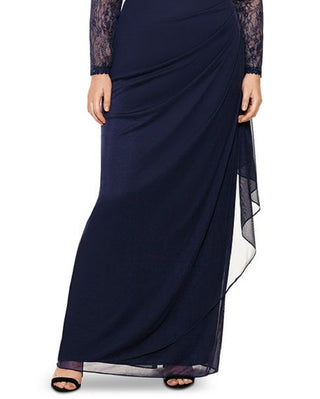 XSCAPE Women's Embroidered & Beaded Long Sleeve Gown Blue Size 22W