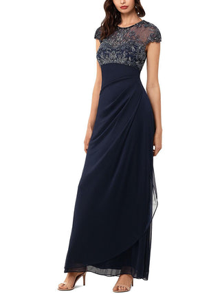 XSCAPE Women's Beaded Maxi Evening Dress Blue Size 16