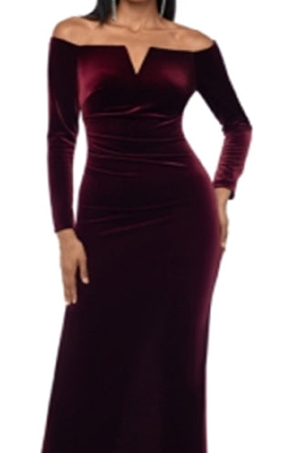 XSCAPE Women's Long Sleeve Off Shoulder Full Length Sheath Evening Dress Red Size 4