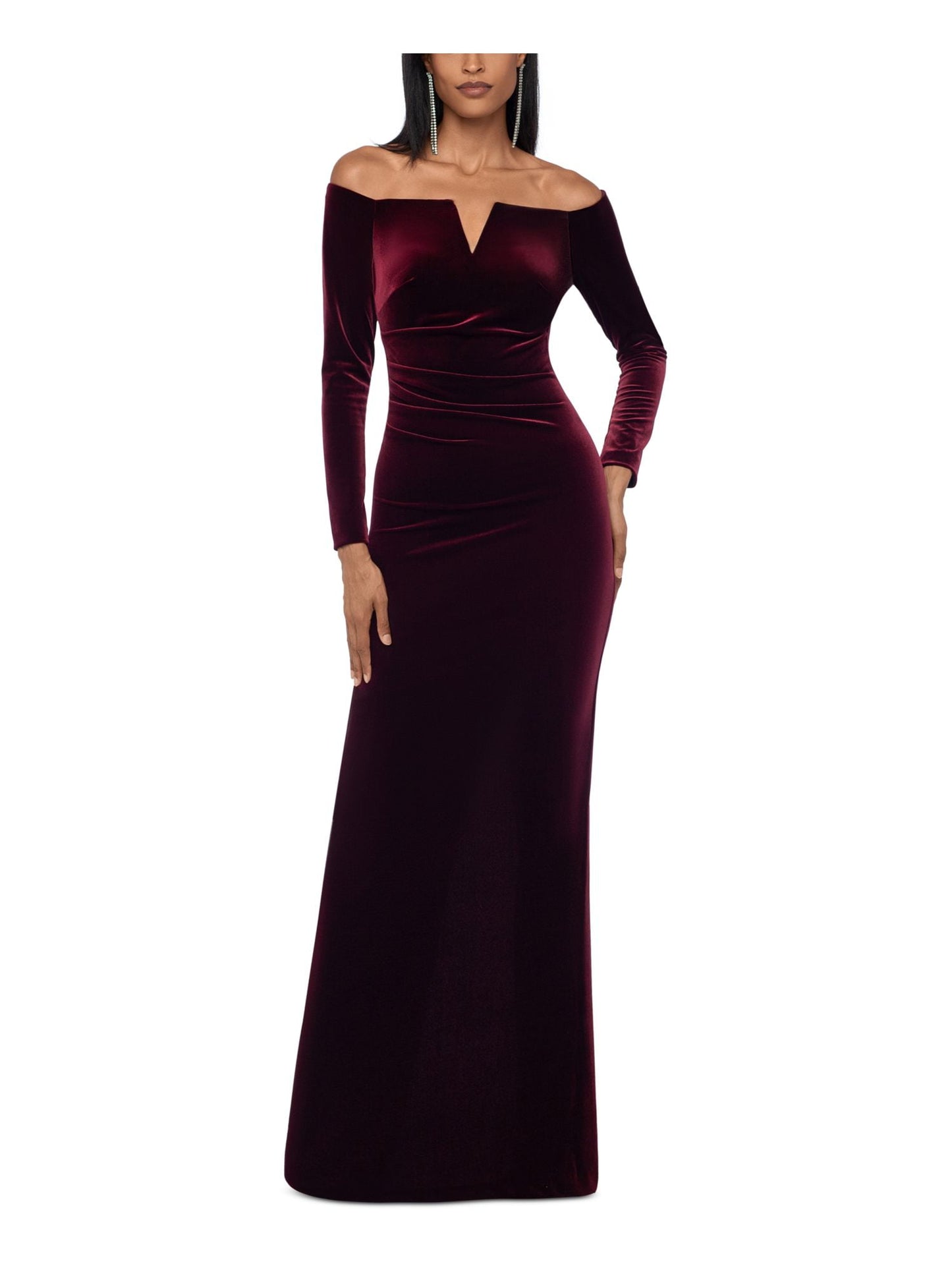 XSCAPE Women's Velvet Off The Shoulder Gown Red Size 10