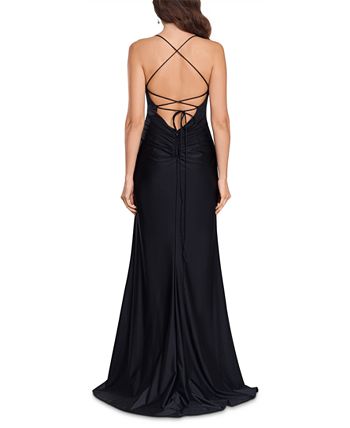 XSCAPE Women's Side Gathered High Slit Dress Black Size 8