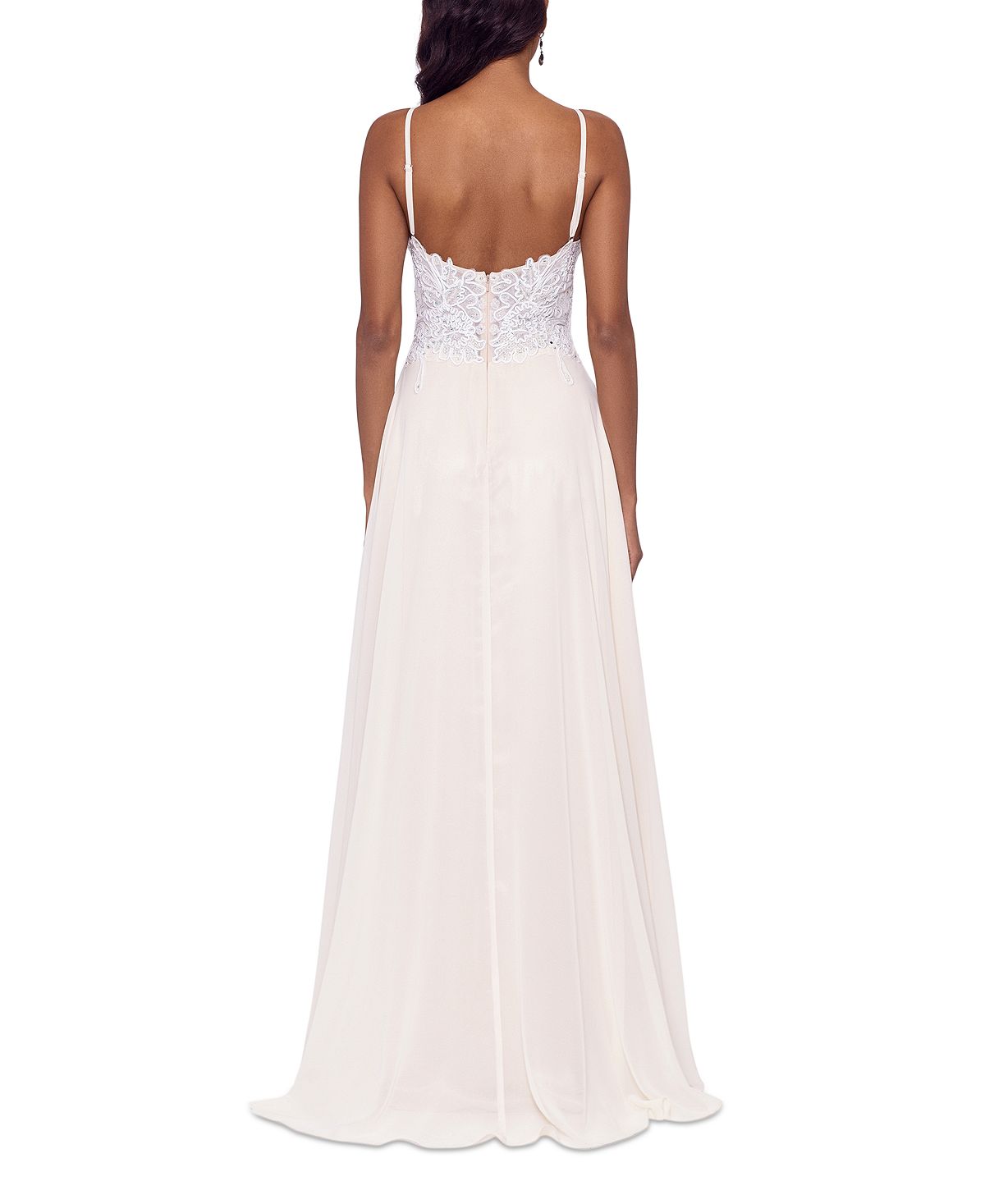 XSCAPE Women's Embroidered Bodice Sleeveless Chiffon Gown Brown Size 2