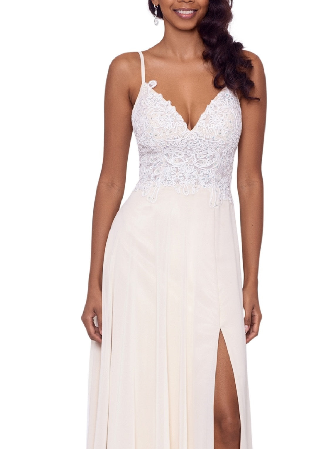 XSCAPE Women's Embroidered Bodice Sleeveless Chiffon Gown Brown Size 2