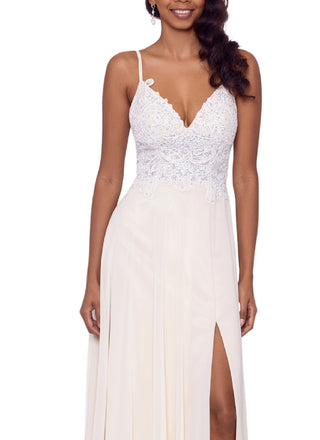 XSCAPE Women's Embroidered Bodice Sleeveless Chiffon Gown Brown Size 2