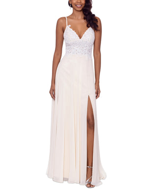 XSCAPE Women's Embroidered Bodice Sleeveless Chiffon Gown Brown Size 2