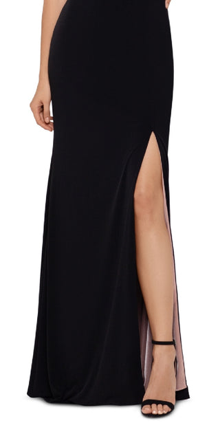 XSCAPE Women's One Shoulder High Slit Gown Black Size 14Petite