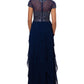 XSCAPE Women's Embroidered Bodice Ruffled Skirt Dress Blue Size 8