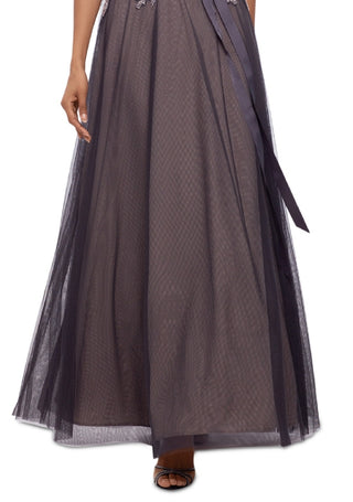XSCAPE Women's Beaded Fit & Flare Tulle Ballgown Gray Size 10