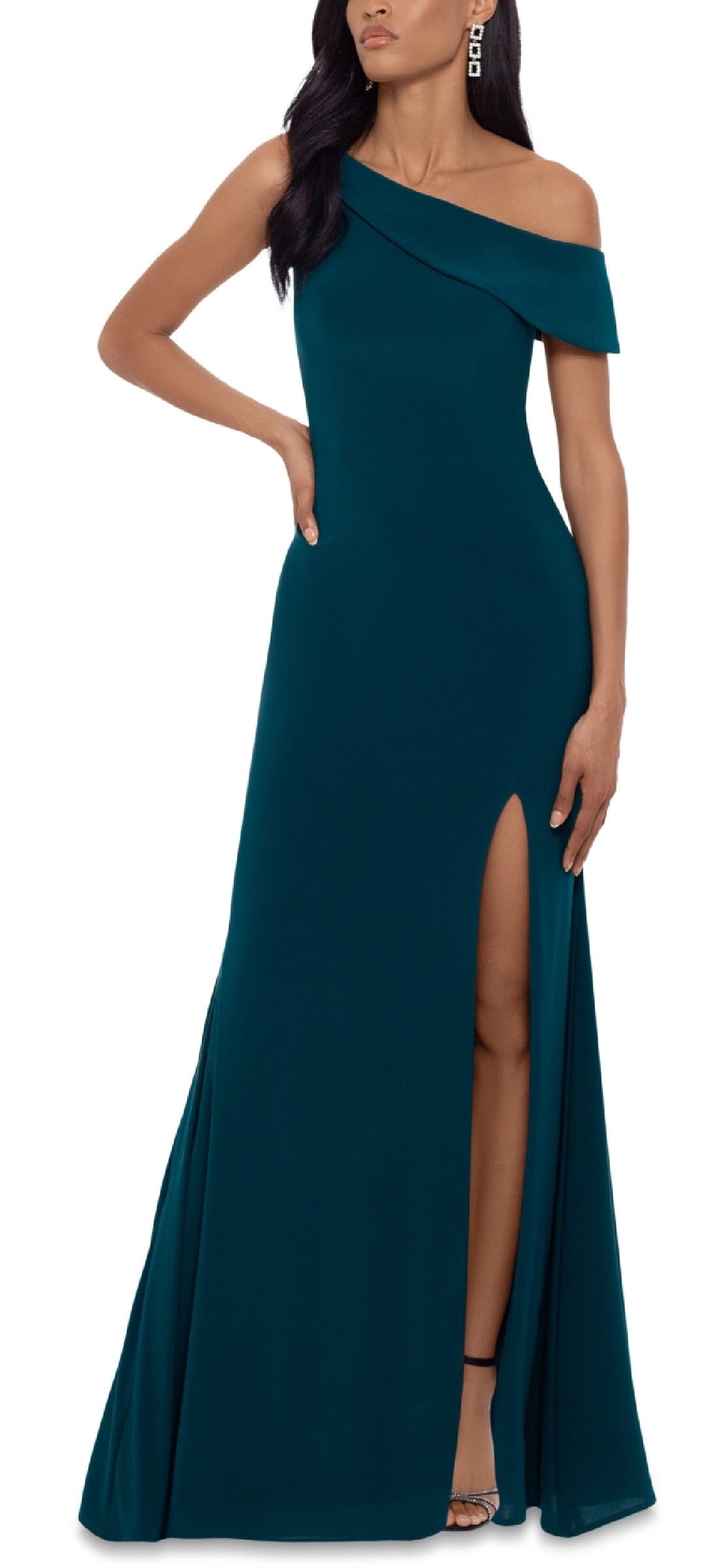 XSCAPE Women's One Shoulder Gown Green Size 4