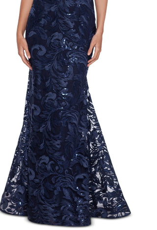 XSCAPE Women's Embroidered Sequin Short Sleeve Gown Blue Size 14