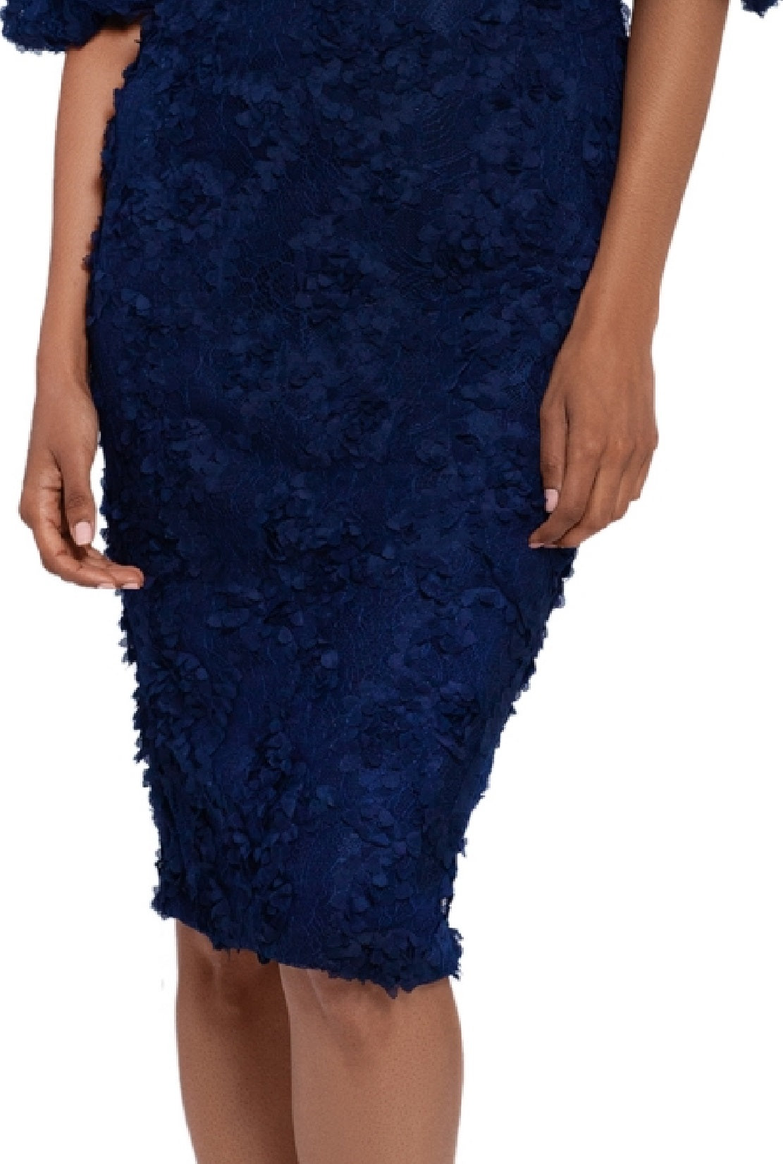 XSCAPE Women's Off The Shoulder Lace Sheath Dress Blue Size 4