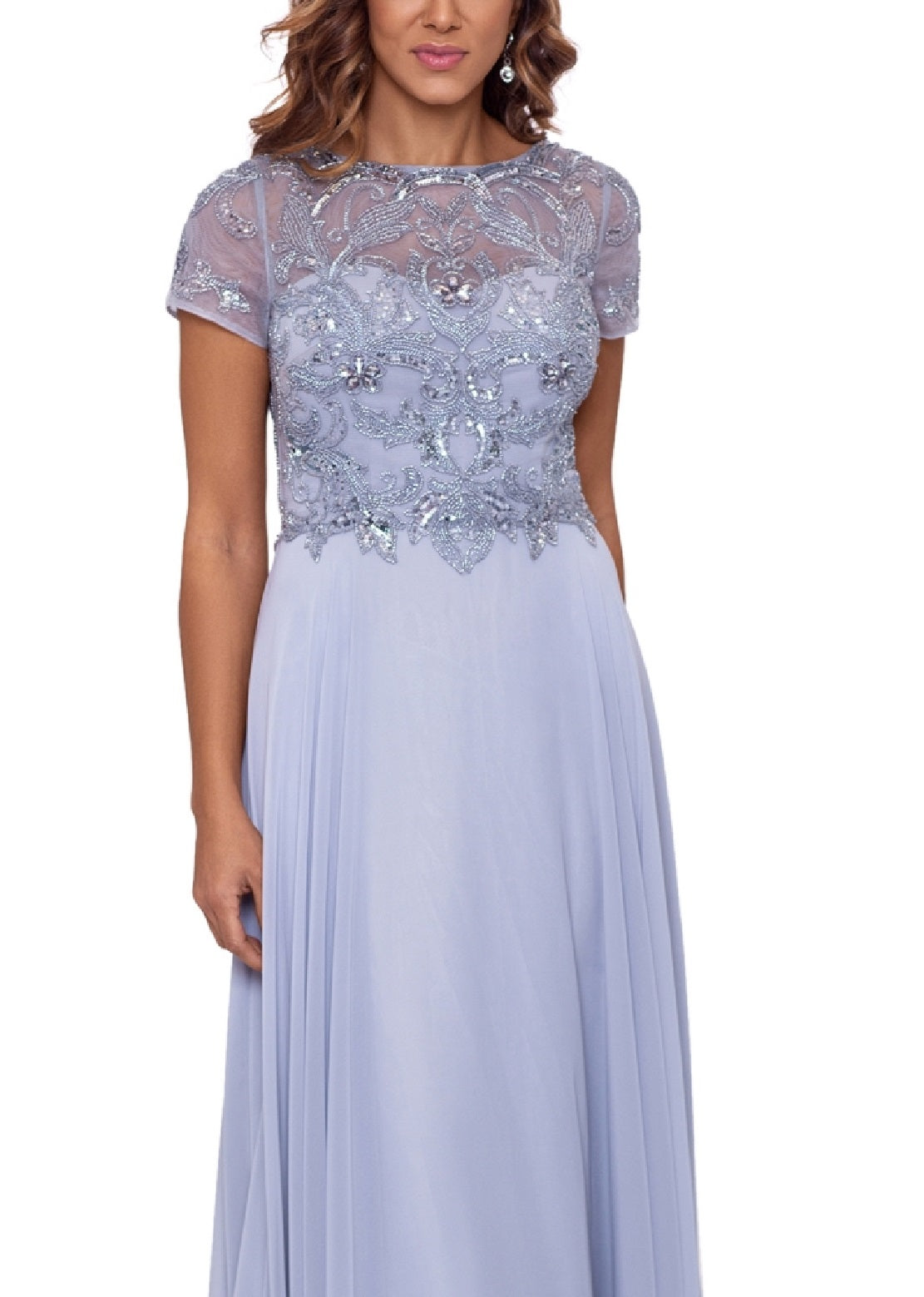 XSCAPE Women's Beaded Short Sleeve Gown Gray Size 14