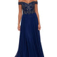 Xscape Women's Navy Off the Shoulder Gown Size 16