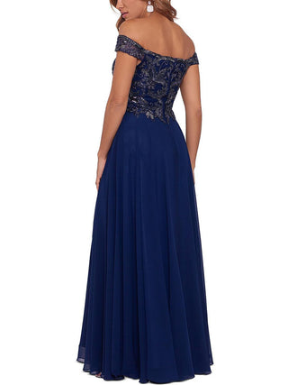 Xscape Women's Navy Off the Shoulder Gown Size 16