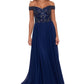 Xscape Women's Navy Off the Shoulder Gown Size 16
