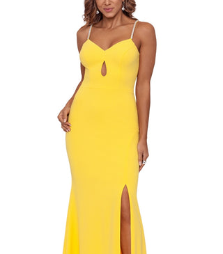 XSCAPE Women's Beaded Strap Cutout Gown Yellow Size 0