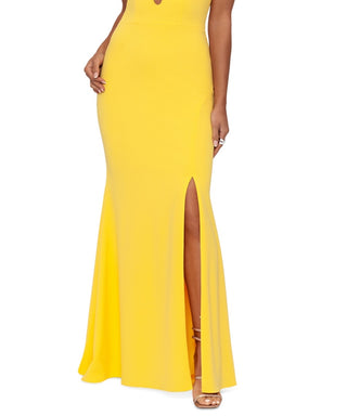 XSCAPE Women's Beaded Strap Cutout Gown Yellow Size 0