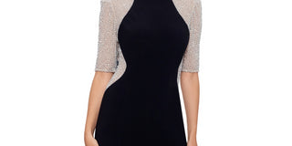 XSCAPE Women's Rhinestone Illusion Sheath Dress Black Size 14