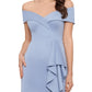 XSCAPE Women's Waterfall Ruffle Off The Shoulder Gown Blue Size 10