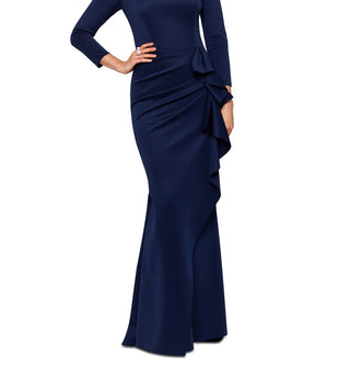 XSCAPE Women's Scuba Cutout Detail Ruffled Fit & Flare Gown Blue Size 16