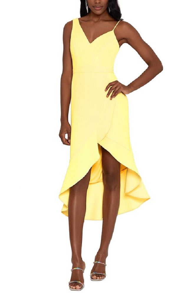 XSCAPE Women's Ruffled High Low Midi Sheath Dress Yellow Size 6