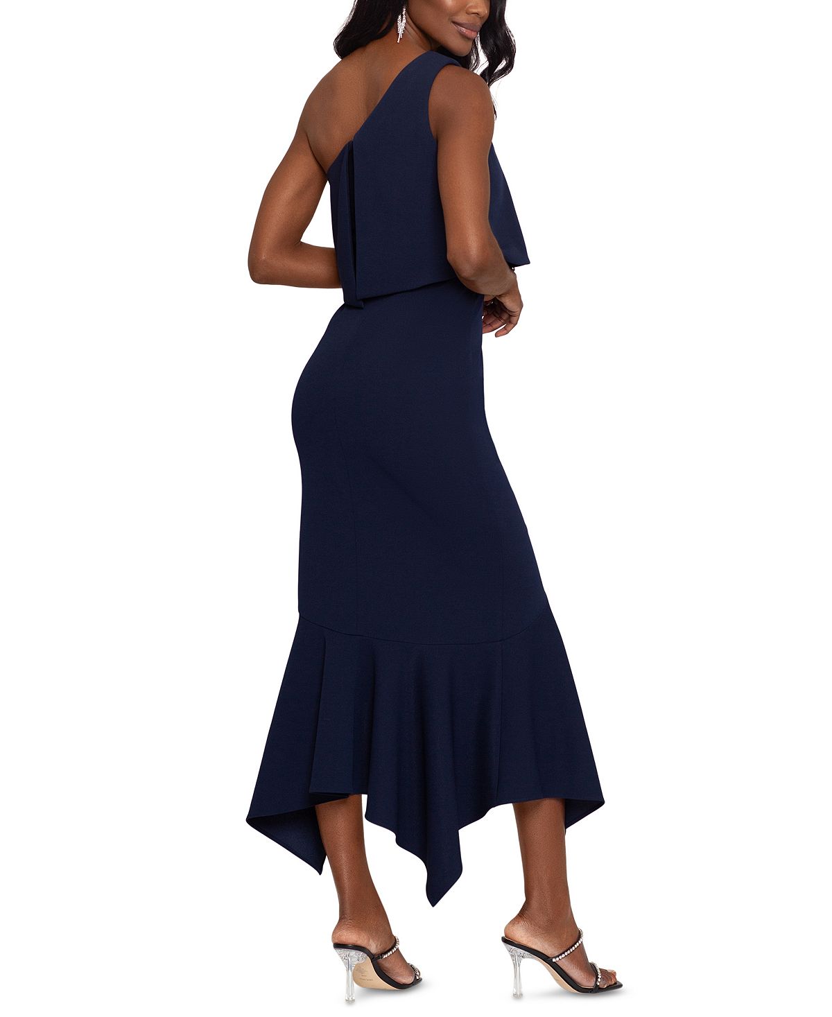 XSCAPE Women's One Shoulder Popover High Low Dress Blue Size 4