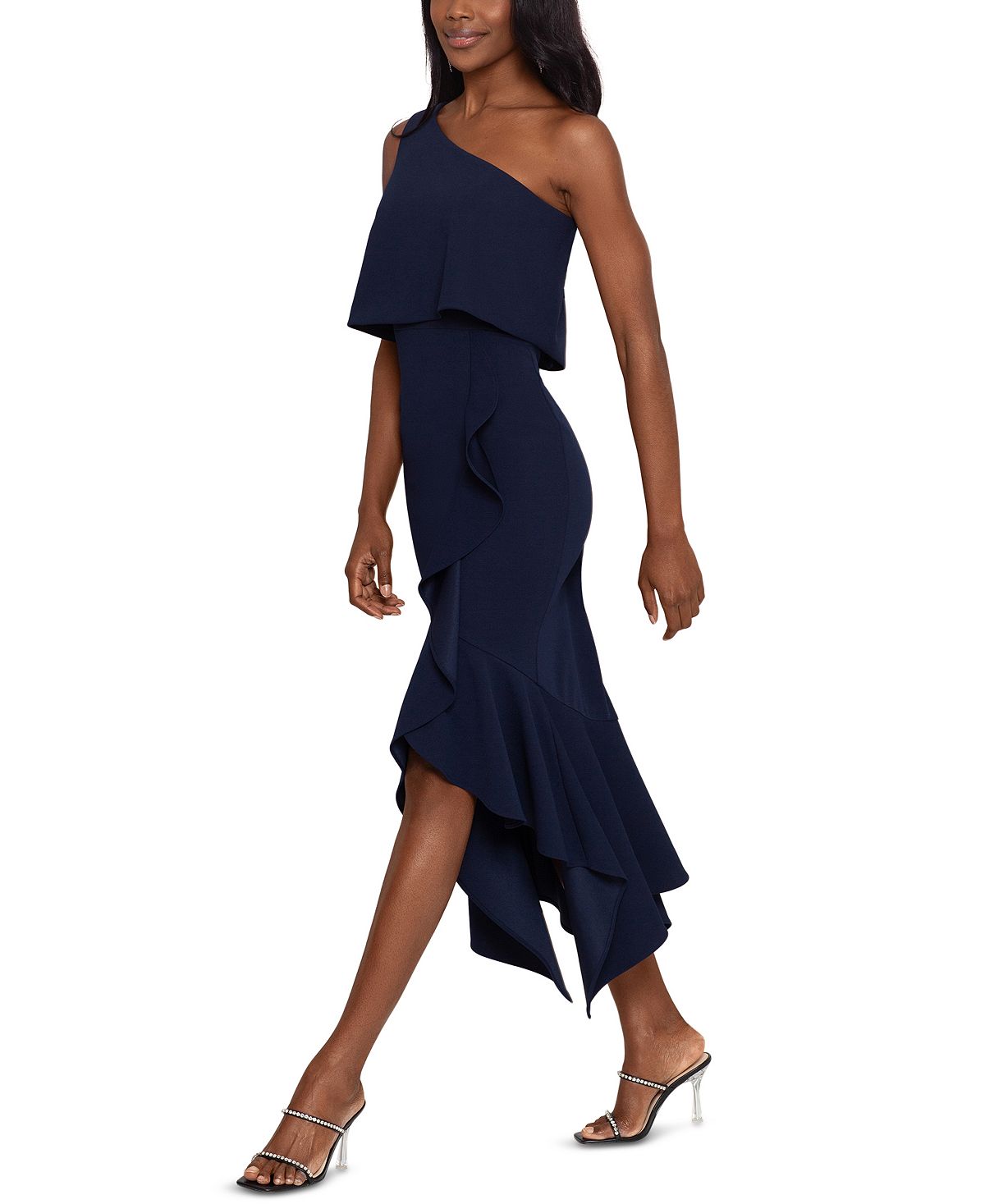 XSCAPE Women's One Shoulder Popover High Low Dress Blue Size 4