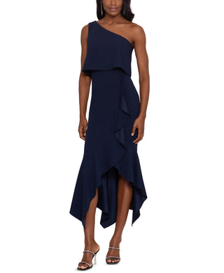 XSCAPE Women's One Shoulder Popover High Low Dress Blue Size 4