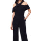XSCAPE Women's Ruffled Neck Cold Shoulder Jumpsuit Black Size 14