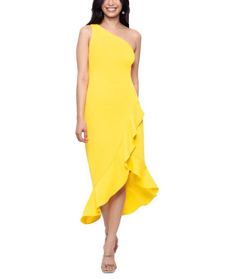 XSCAPE Women's One Shoulder Scuba Crepe Midi Dress Yellow Size 12