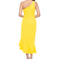 XSCAPE Women's One Shoulder Scuba Crepe Midi Dress Yellow Size 12