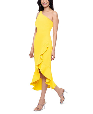 XSCAPE Women's One Shoulder Scuba Crepe Midi Dress Yellow Size 12