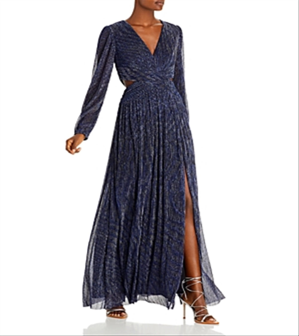 Aqua Women's Cutout Metallic Gown Gray Size 10