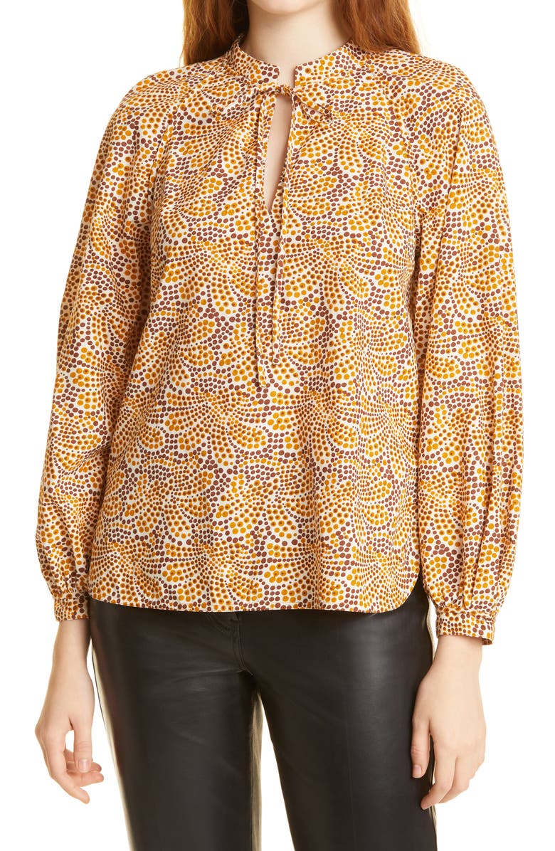 Rebecca Taylor Speckled Fleur Marig Abstract Floral Blouse, Size 12