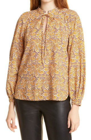 Rebecca Taylor Speckled Fleur Marig Abstract Floral Blouse, Size 12