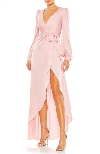 Ieena for Mac Duggal Satin Wrap Gown - Rose Pink, Size 12