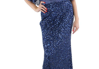 Mac Duggal Womens Beaded Capelet Evening Dress Navy Size 10