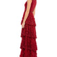 Mac Duggal Tiered Column Gown with Floral Appliqué, Burgundy - Size 12