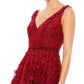 Mac Duggal Tiered Column Gown with Floral Appliqué, Burgundy - Size 12
