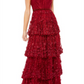 Mac Duggal Tiered Column Gown with Floral Appliqué, Burgundy - Size 12