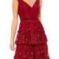Mac Duggal Tiered Column Gown with Floral Appliqué, Burgundy - Size 12