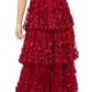 Mac Duggal Tiered Column Gown with Floral Appliqué, Burgundy - Size 12