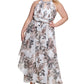 Eliza J Women's Embellished Neck Printed Chiffon Gown White Size Petite Small
