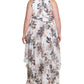 Eliza J Women's Embellished Neck Printed Chiffon Gown White Size Petite Small