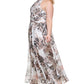 Eliza J Women's Embellished Neck Printed Chiffon Gown White Size Petite Small
