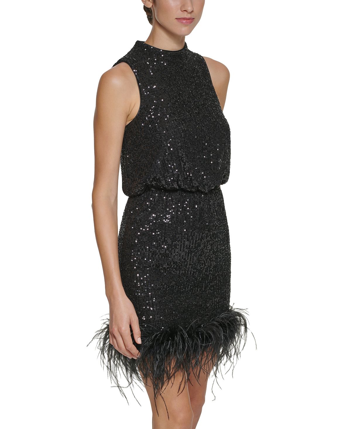 Eliza J Women's Sequined Mock Neck Party Dress Black Size 8Petite