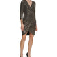 Eliza J Women's V Neck Metallic Sheath Dress Gray Size 6Petite