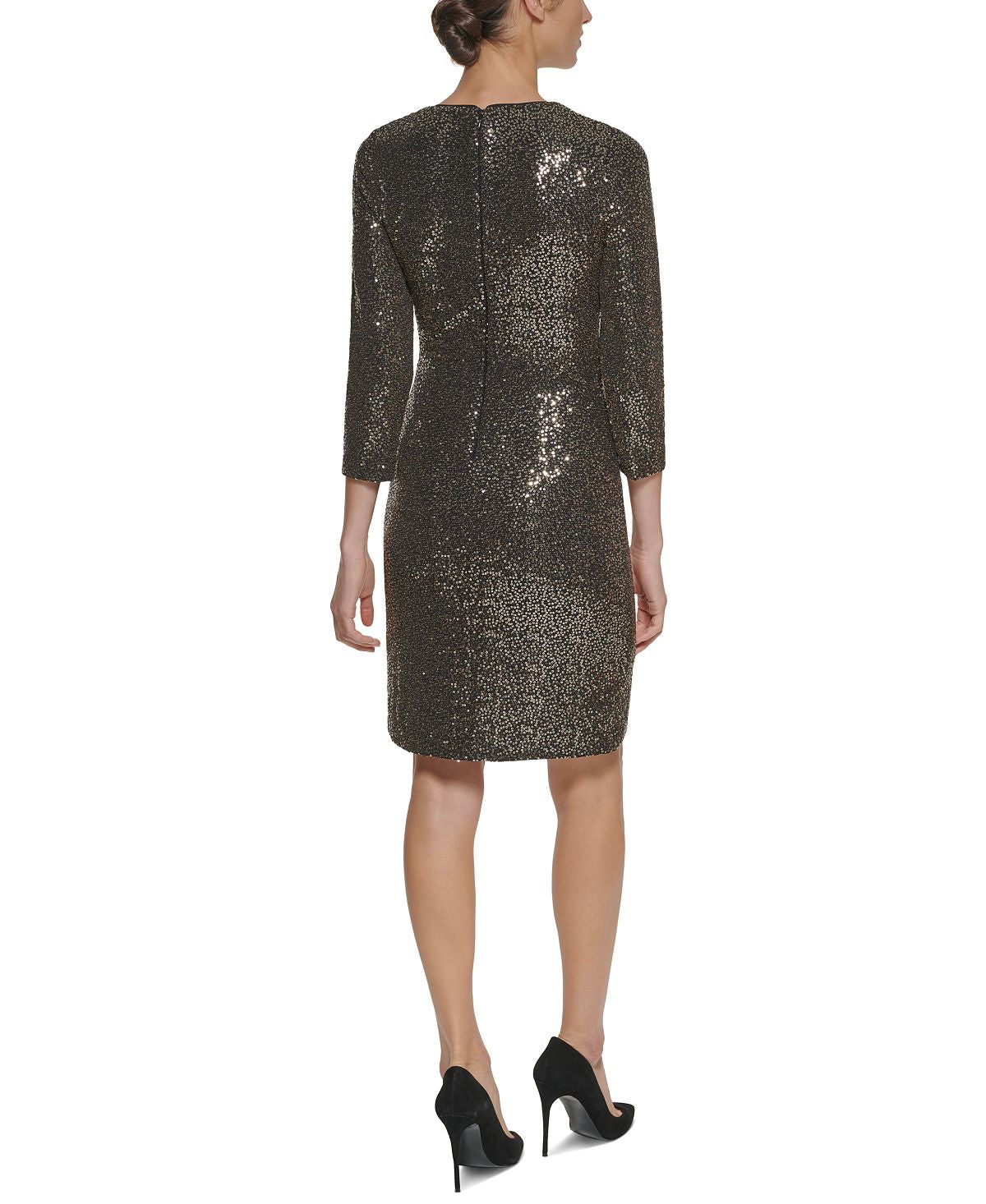 Eliza J Women's V Neck Metallic Sheath Dress Gray Size 6Petite